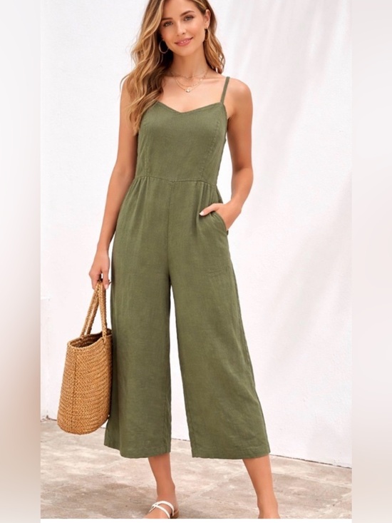 Old Navy Pants - NWT Old Navy Linen Blend Wide Leg Crop Jumpsuit , size SPetite